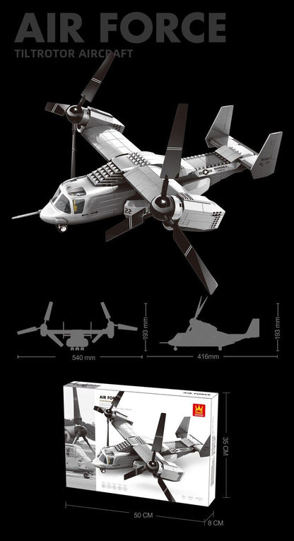 Christmas gift US Osprey Tiltrotor Aircraft Building Blocks Set, 460 Pieces Military Transport Model Kit for Kids Aged 6+ & Enthusiasts（Osprey tiltrotor aircraft） - Image 3