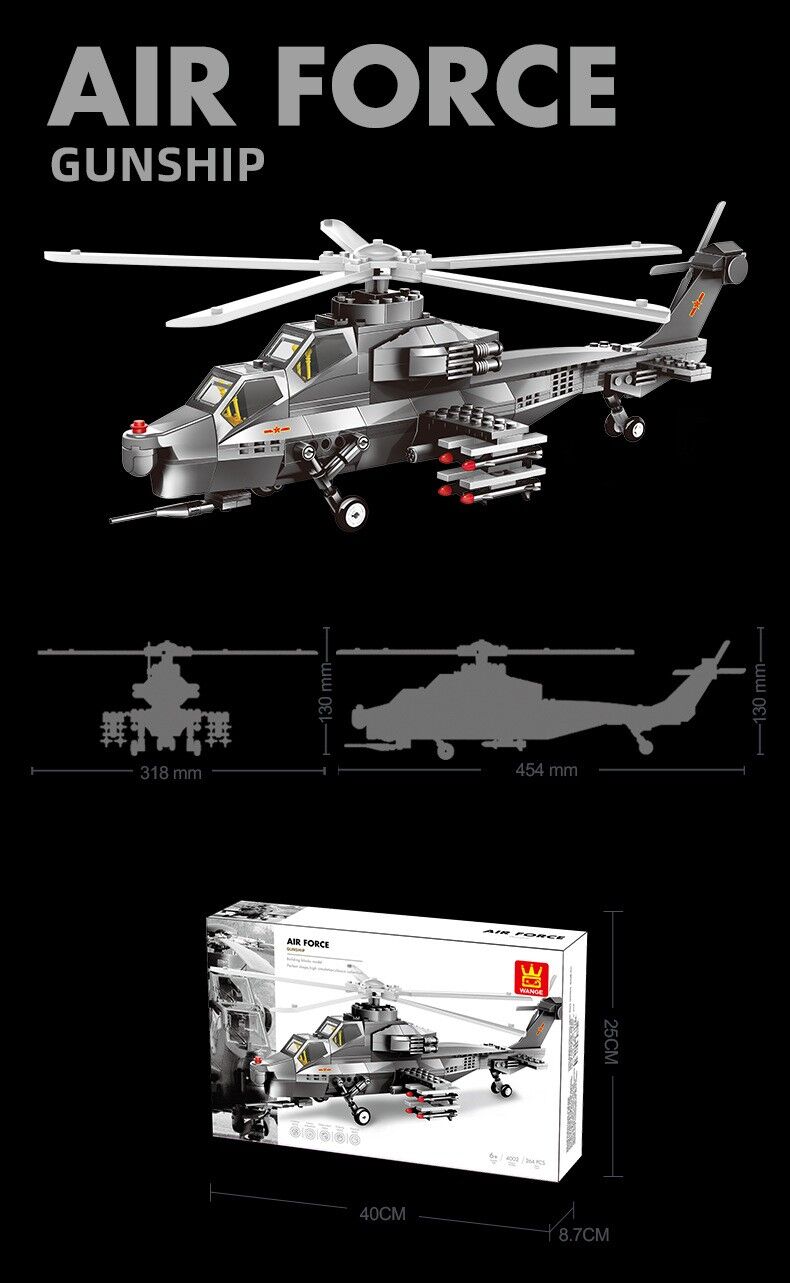 Christmas gift WZ-10 Attack Helicopter Building Blocks Set, 264 Pieces Military Model Kit for Kids Aged 6+ & Enthusiasts（WZ10 helicopter gunship） - Image 3