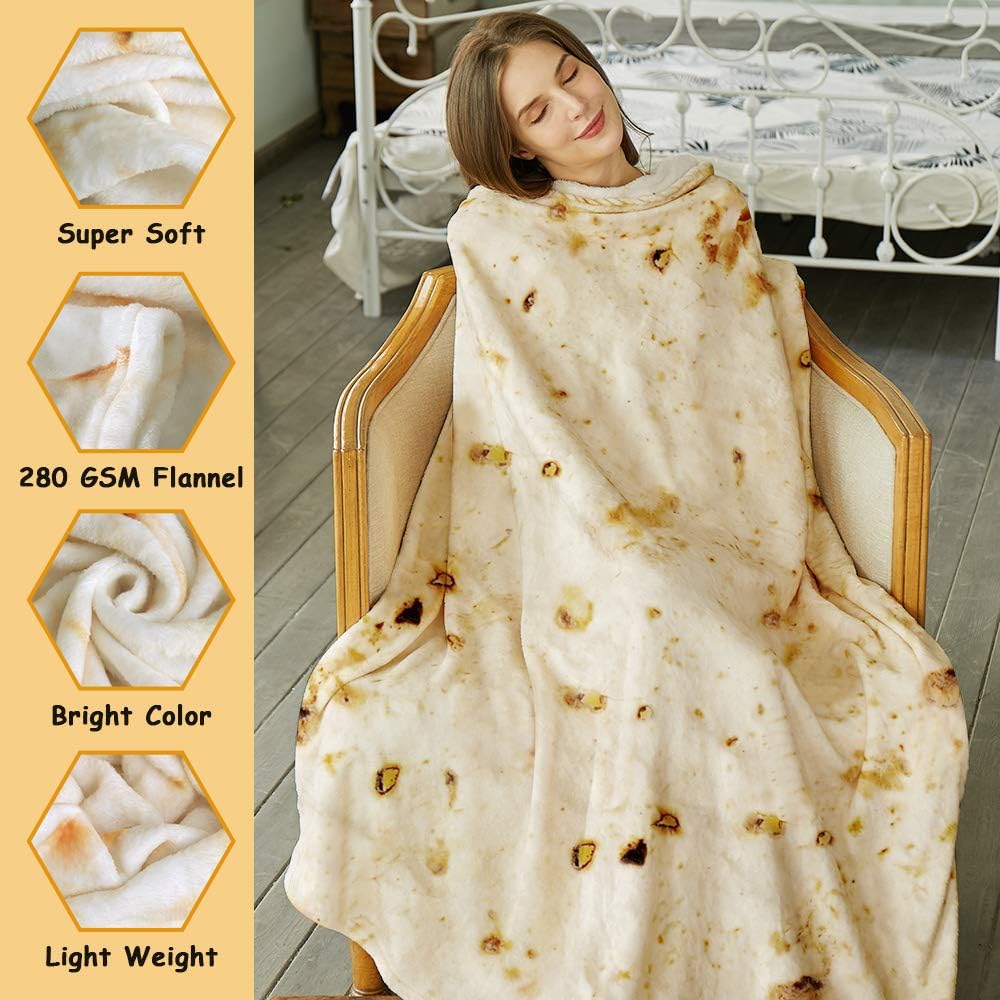 Burritos Tortilla Throw Blanket(Beige), Novelty Funny Round Blanket for Adults & Kids, Soft Flannel Tortilla Wrap Blanket（60",Teenagers） - Image 3