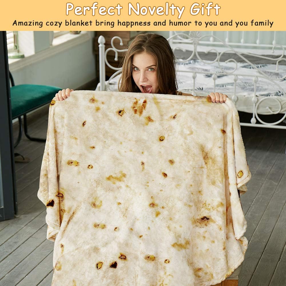 Burritos Tortilla Throw Blanket(Beige), Novelty Funny Round Blanket for Adults & Kids, Soft Flannel Tortilla Wrap Blanket（71",Adults） - Image 2