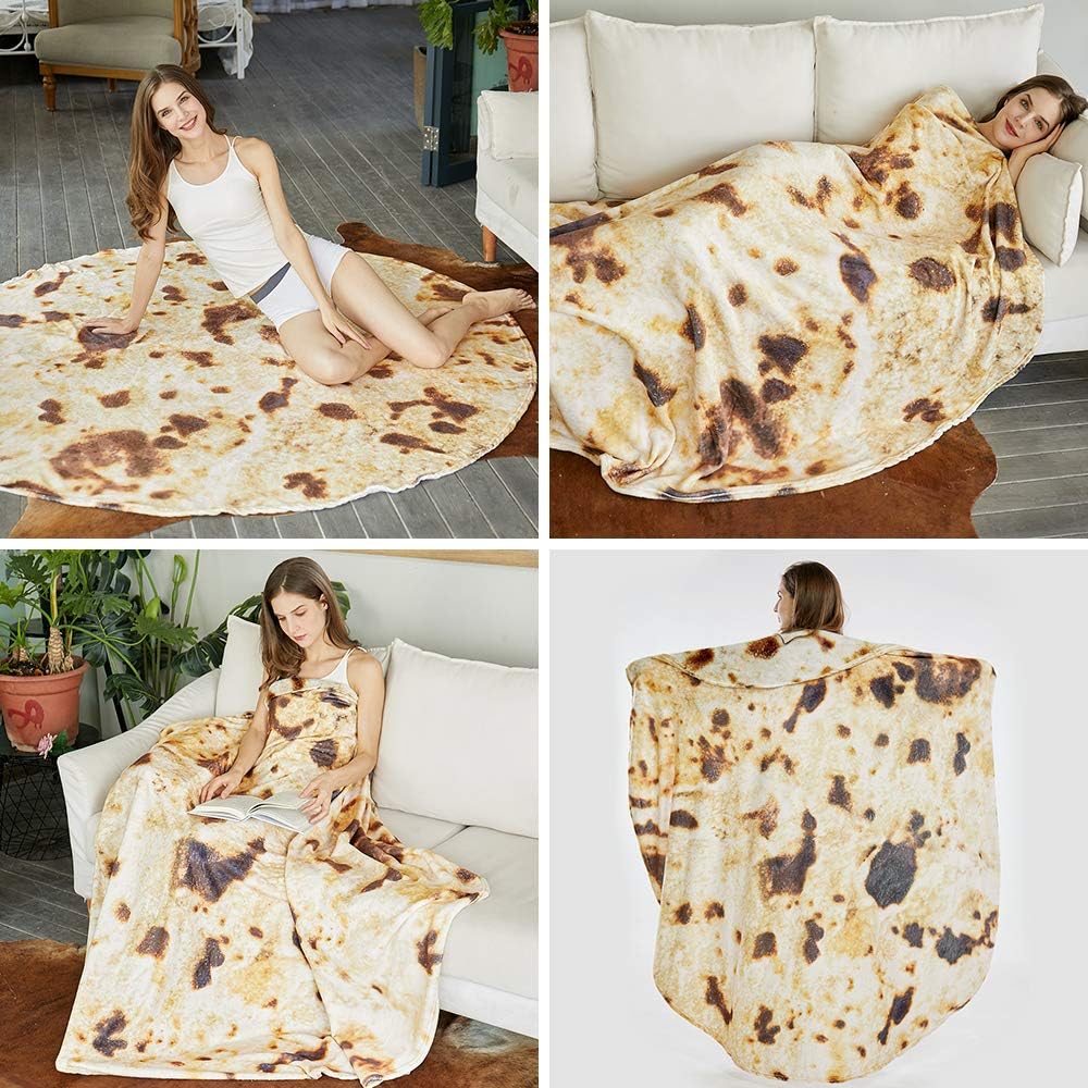 Burritos Tortilla Throw Blanket (Brown), Novelty Funny Round Blanket for Kids & Adults, Soft Flannel Tortilla Wrap Blanket（36",Baby） - Image 7