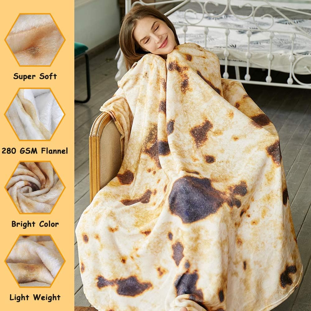 Burritos Tortilla Throw Blanket (Brown), Novelty Funny Round Blanket for Kids & Adults, Soft Flannel Tortilla Wrap Blanket（60",Teenagers） - Image 2