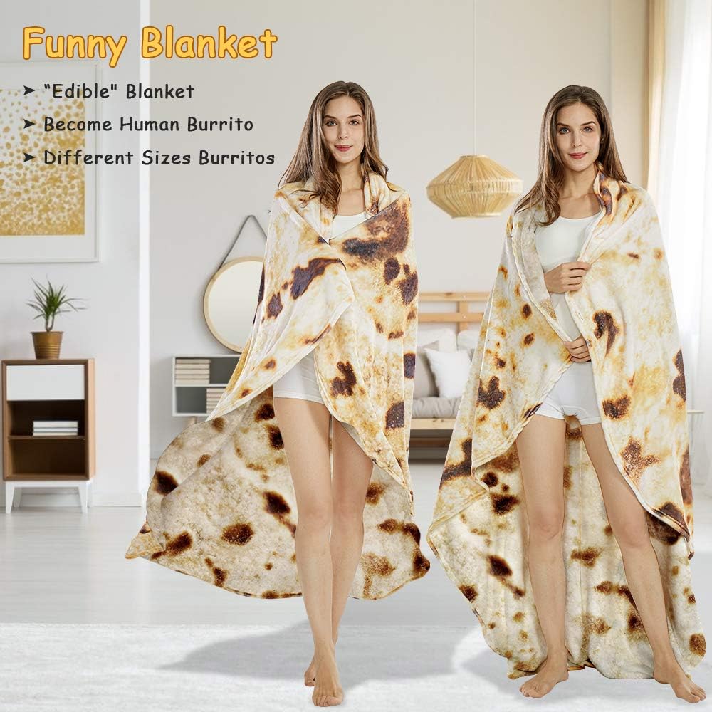 Burritos Tortilla Throw Blanket (Brown), Novelty Funny Round Blanket for Kids & Adults, Soft Flannel Tortilla Wrap Blanket（60",Teenagers） - Image 4