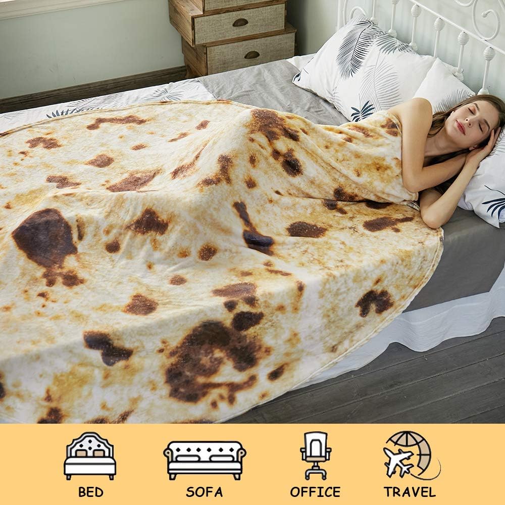 Burritos Tortilla Throw Blanket (Brown), Novelty Funny Round Blanket for Kids & Adults, Soft Flannel Tortilla Wrap Blanket（60",Teenagers） - Image 5