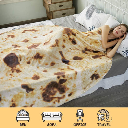 Burritos Tortilla Throw Blanket (Brown), Novelty Funny Round Blanket for Kids & Adults, Soft Flannel Tortilla Wrap Blanket（71", Adults） - Image 5