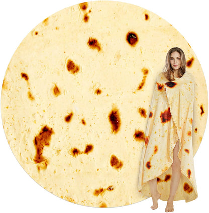 Burritos Tortilla Throw Blanket (Yellow), Novelty Funny Round Blanket for Kids & Adults, Soft Flannel Tortilla Wrap Blanket（60",Teenagers）