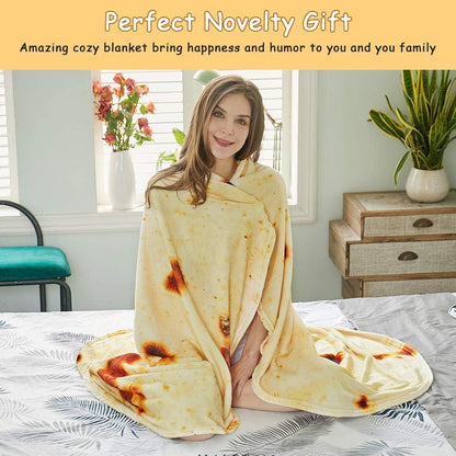 Burritos Tortilla Throw Blanket (Yellow), Novelty Funny Round Blanket for Kids & Adults, Soft Flannel Tortilla Wrap Blanket（60",Teenagers） - Image 2