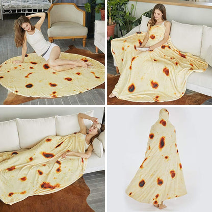 Burritos Tortilla Throw Blanket (Yellow), Novelty Funny Round Blanket for Kids & Adults, Soft Flannel Tortilla Wrap Blanket（60",Teenagers） - Image 7