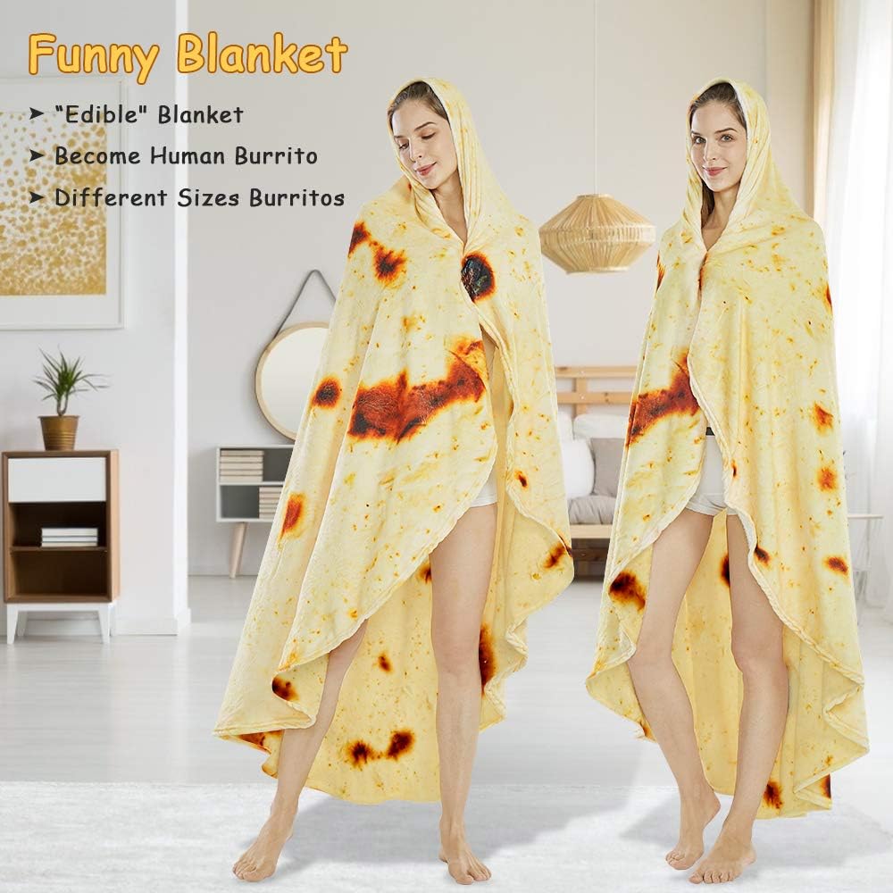 Burritos Tortilla Throw Blanket (Yellow), Novelty Funny Round Blanket for Kids & Adults, Soft Flannel Tortilla Wrap Blanket（71", Adults） - Image 4