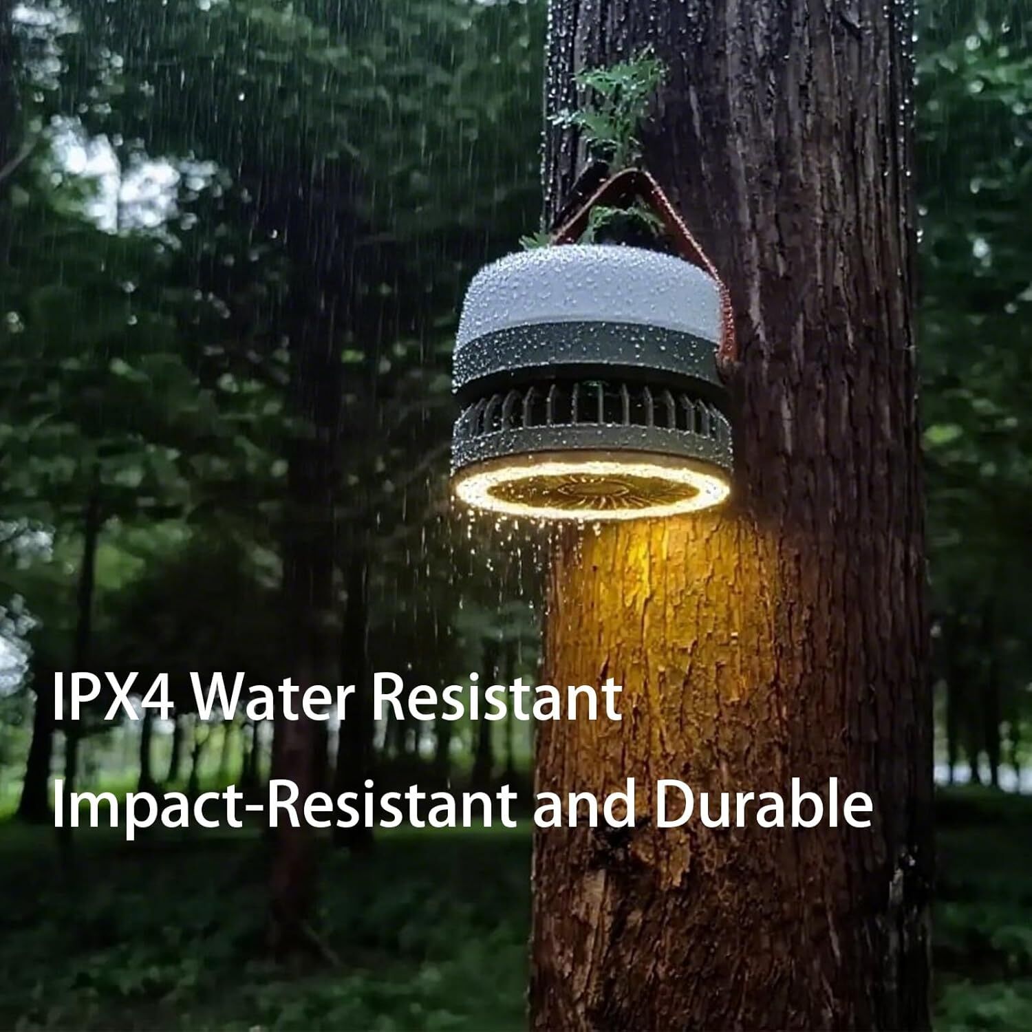Camping Light with Fan, Portable Hanging Lamp for Tent, IPX4 Waterproof, 4 Mode Light Camping Lantern and 3 -Speed Quiet Fan,USB & Auxiliary Solar Charging，for Camping/College Dorm (Army Green) - Image 4