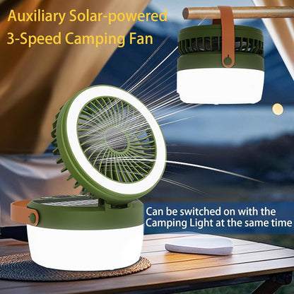 Camping Light with Fan, Portable Hanging Lamp for Tent, IPX4 Waterproof, 4 Mode Light Camping Lantern and 3 -Speed Quiet Fan,USB & Auxiliary Solar Charging，for Camping/College Dorm (Army Green) - Image 5