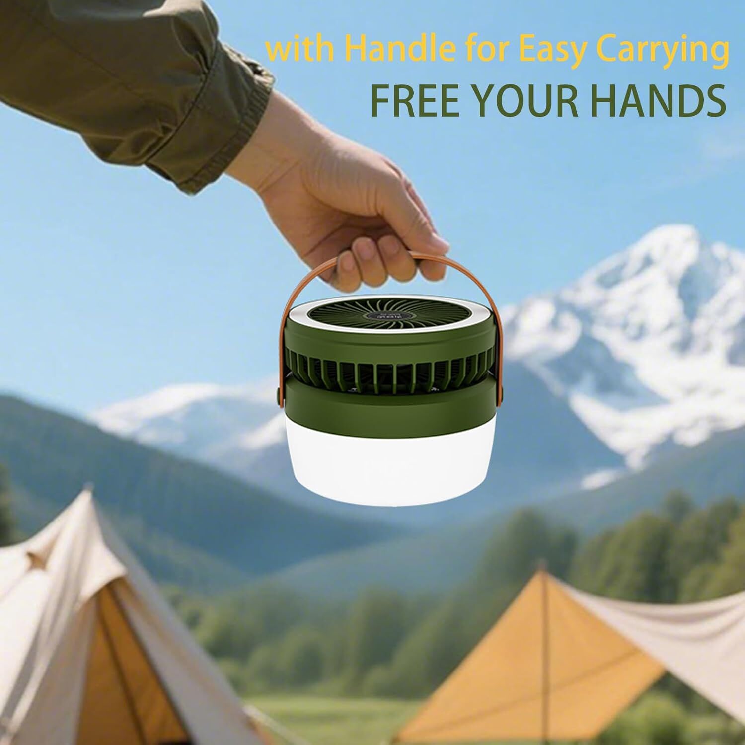 Camping Light with Fan, Portable Hanging Lamp for Tent, IPX4 Waterproof, 4 Mode Light Camping Lantern and 3 -Speed Quiet Fan,USB & Auxiliary Solar Charging，for Camping/College Dorm (Army Green) - Image 8