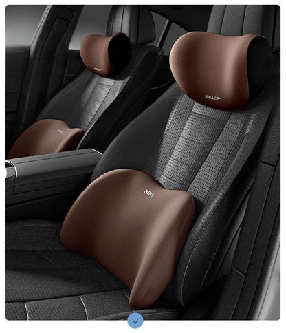 Christmas gift Car Headrest & Lumbar Support Set, Ergonomic Plush Cushion for Driver & Passenger, Comfort & Spine Protection for Long Drives（brown） - Image 2