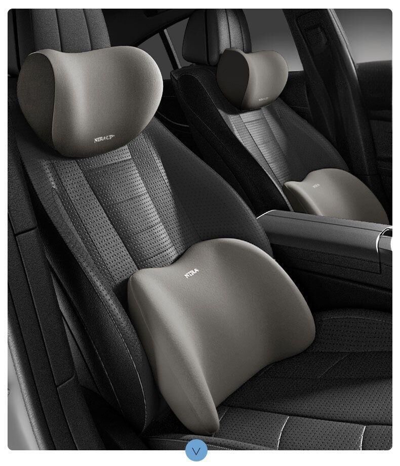 Christmas gift Car Headrest & Lumbar Support Set, Ergonomic Plush Cushion for Driver & Passenger, Comfort & Spine Protection for Long Drives（grey） - Image 2