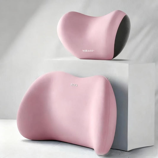 Christmas gift Car Headrest & Lumbar Support Set, Ergonomic Plush Cushion for Driver & Passenger, Comfort & Spine Protection for Long Drives（pink）