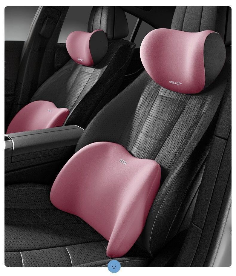 Christmas gift Car Headrest & Lumbar Support Set, Ergonomic Plush Cushion for Driver & Passenger, Comfort & Spine Protection for Long Drives（pink） - Image 2