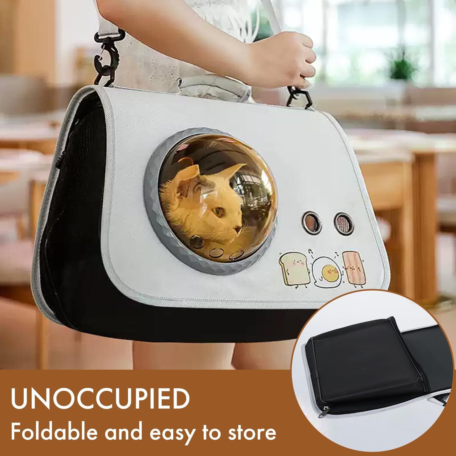 pet products Printed Space Capsule Cat Bag, Large Capacity Crossbody Dog Bag, Universal Pet Bag for All Seasons - Image 6
