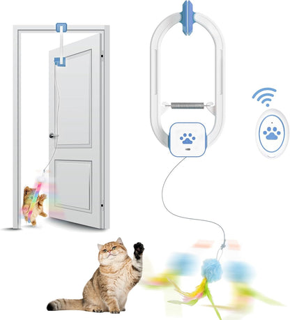 Rechargeable Electric Cat Teaser with Remote: Interactive 2-Mode Door Clip Toy for Australian Cats’ Exercise & Fun (Blue) - Image 2
