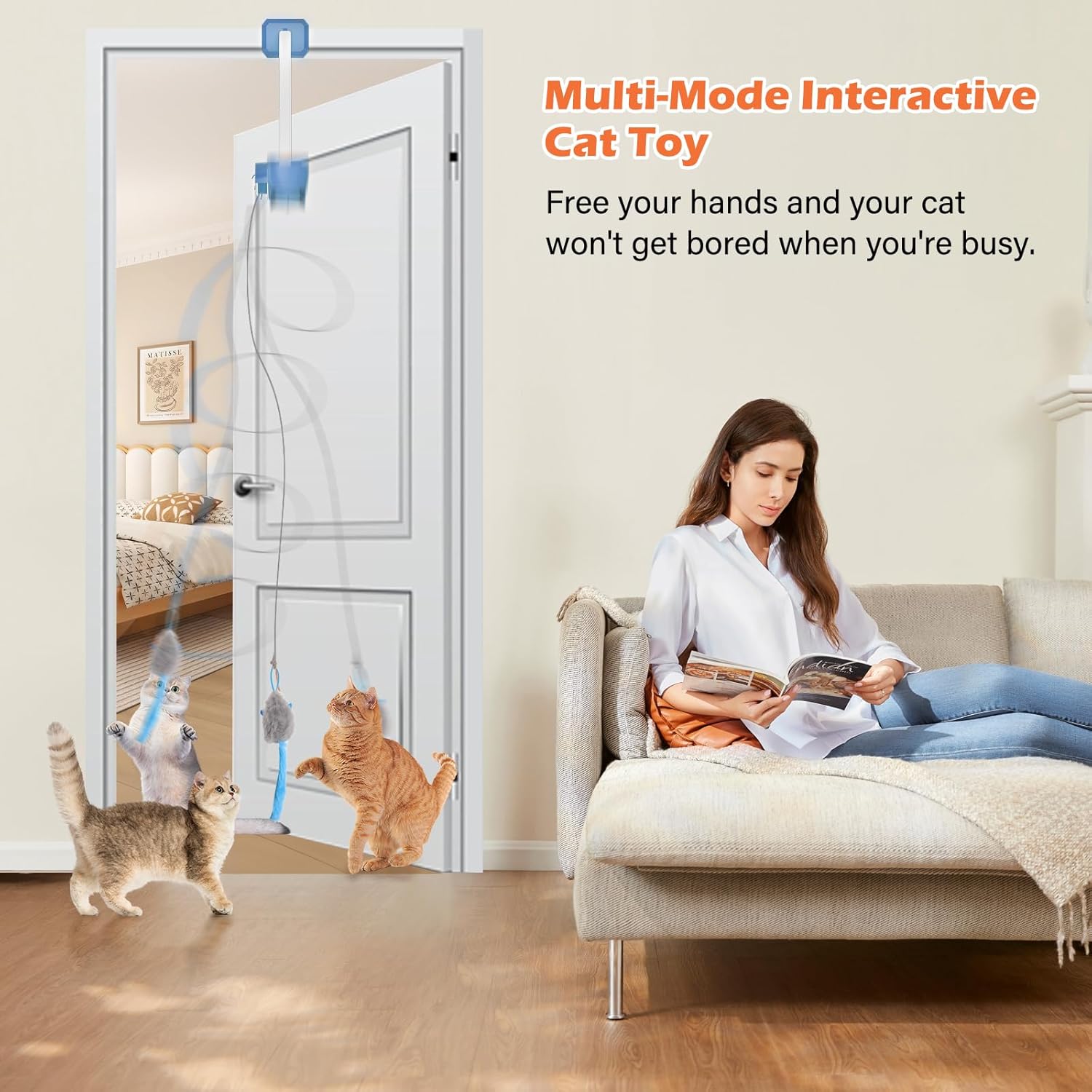 Rechargeable Electric Cat Teaser with Remote: Interactive 2-Mode Door Clip Toy for Australian Cats’ Exercise & Fun (Blue) - Image 6