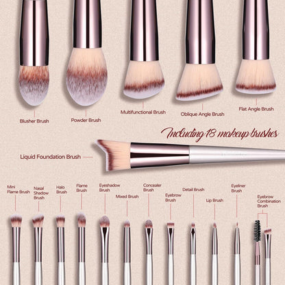 Champagne Gold Makeup Brush Set (18-Piece): Professional, Cruelty-Free for Foundation, Blush & Eyeshadow, Ideal for Aussies - Image 2