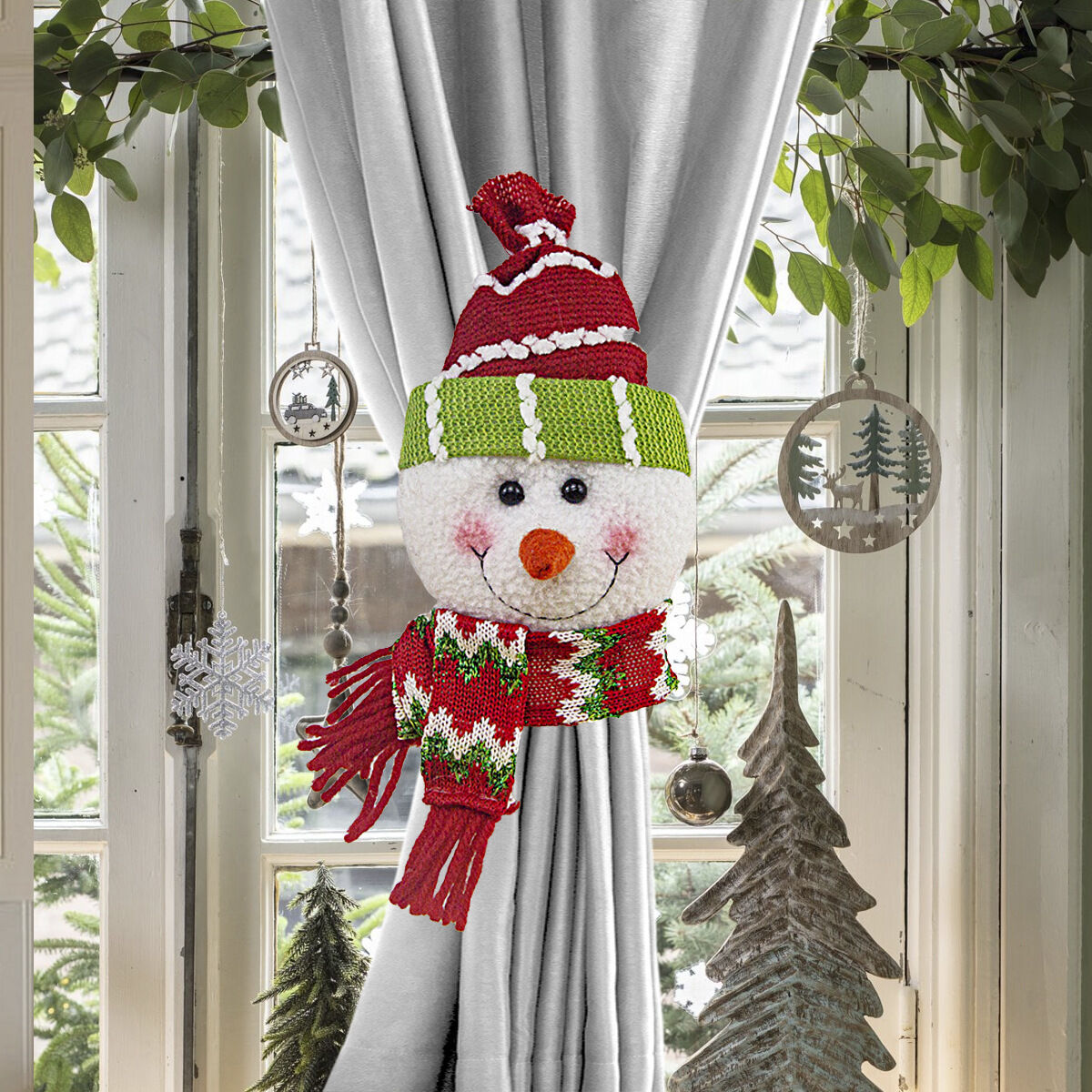 Christmas gift Warm Christmas Atmosphere - Festive Curtain Tie Decorations - Santa & Snowman Designs - Cozy Knitted Fabric（Santa Claus&snowman） - Image 5