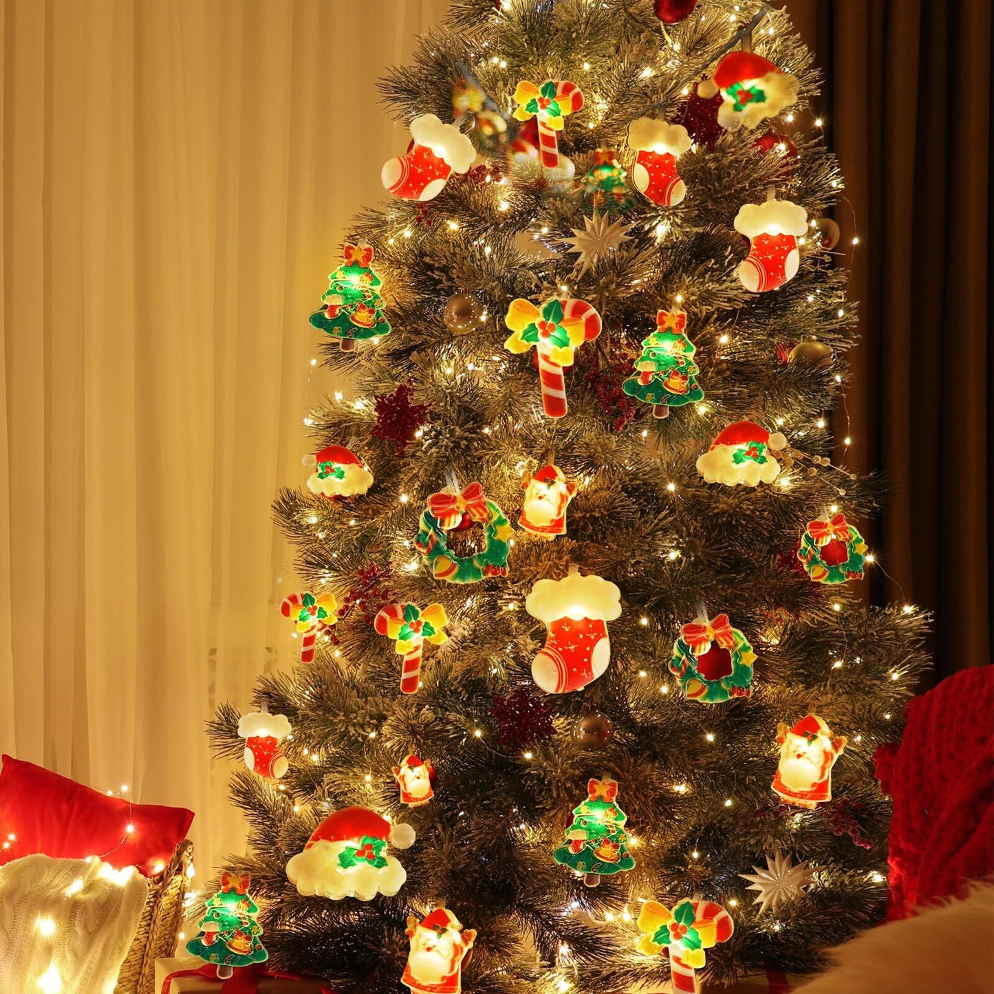 3M 20-LED Christmas Fairy String Lights: Santa/Snowman/Wreath Battery-Powered Warm White Decor for Home/Party - Image 2