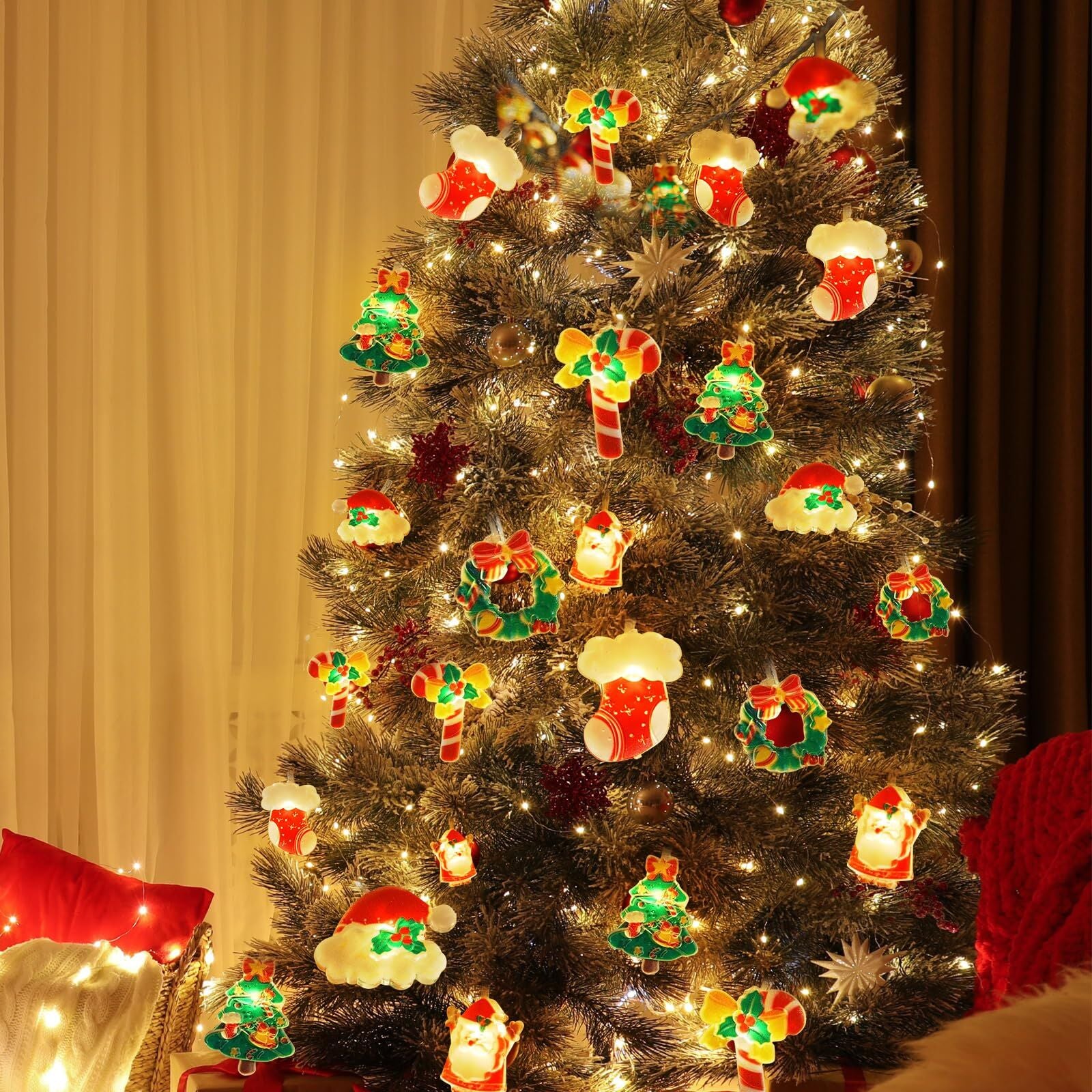 3M 20-LED Christmas Fairy String Lights: Santa/Snowman/Wreath Battery-Powered Warm White Decor for Home/Party - Image 2