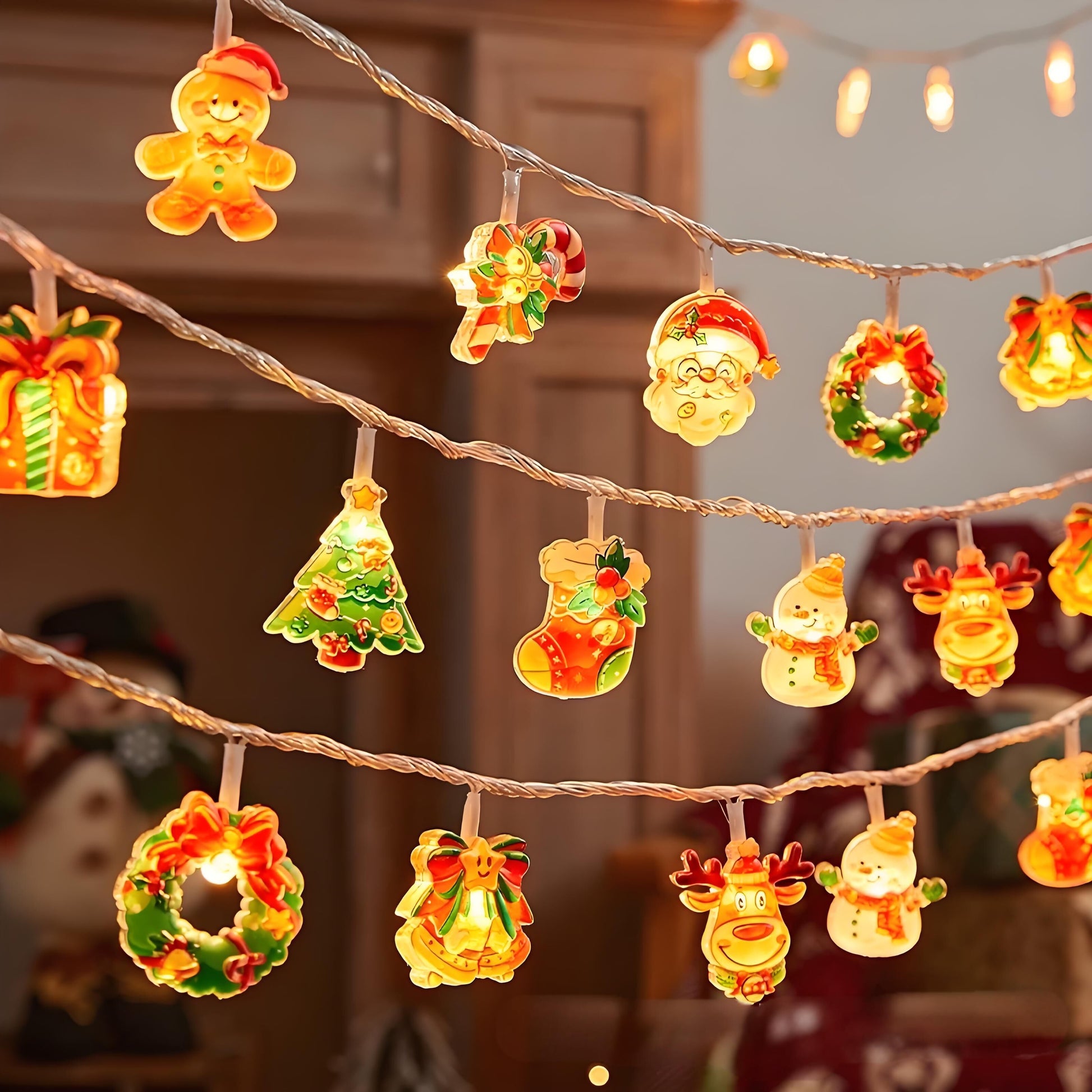 6M 40-LED Christmas Fairy String Lights: Santa/Snowman/Wreath Battery-Powered Warm White Decor for Home/Party