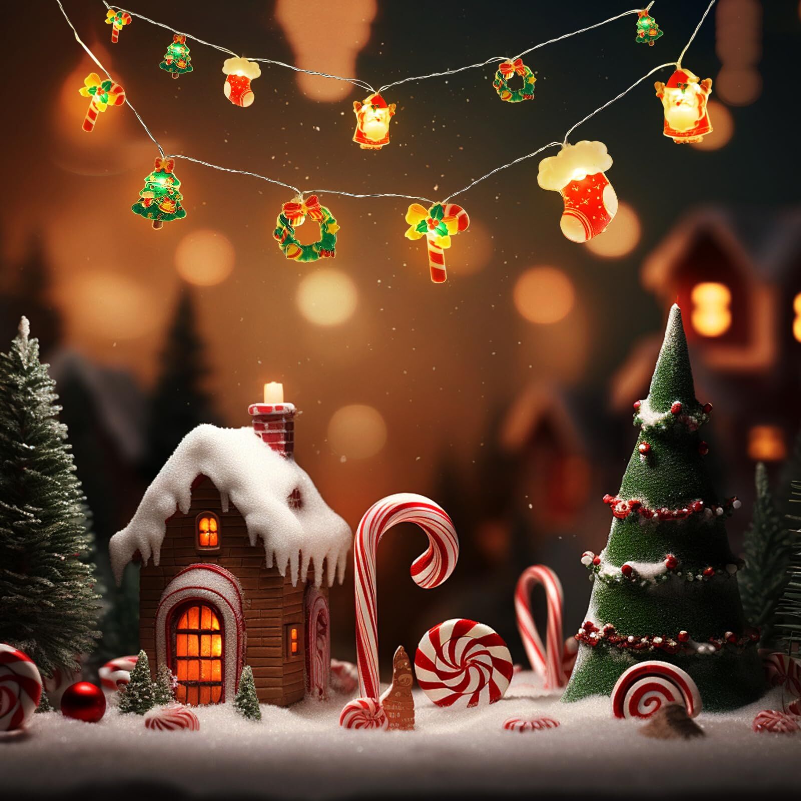 6M 40-LED Christmas Fairy String Lights: Santa/Snowman/Wreath Battery-Powered Warm White Decor for Home/Party - Image 4
