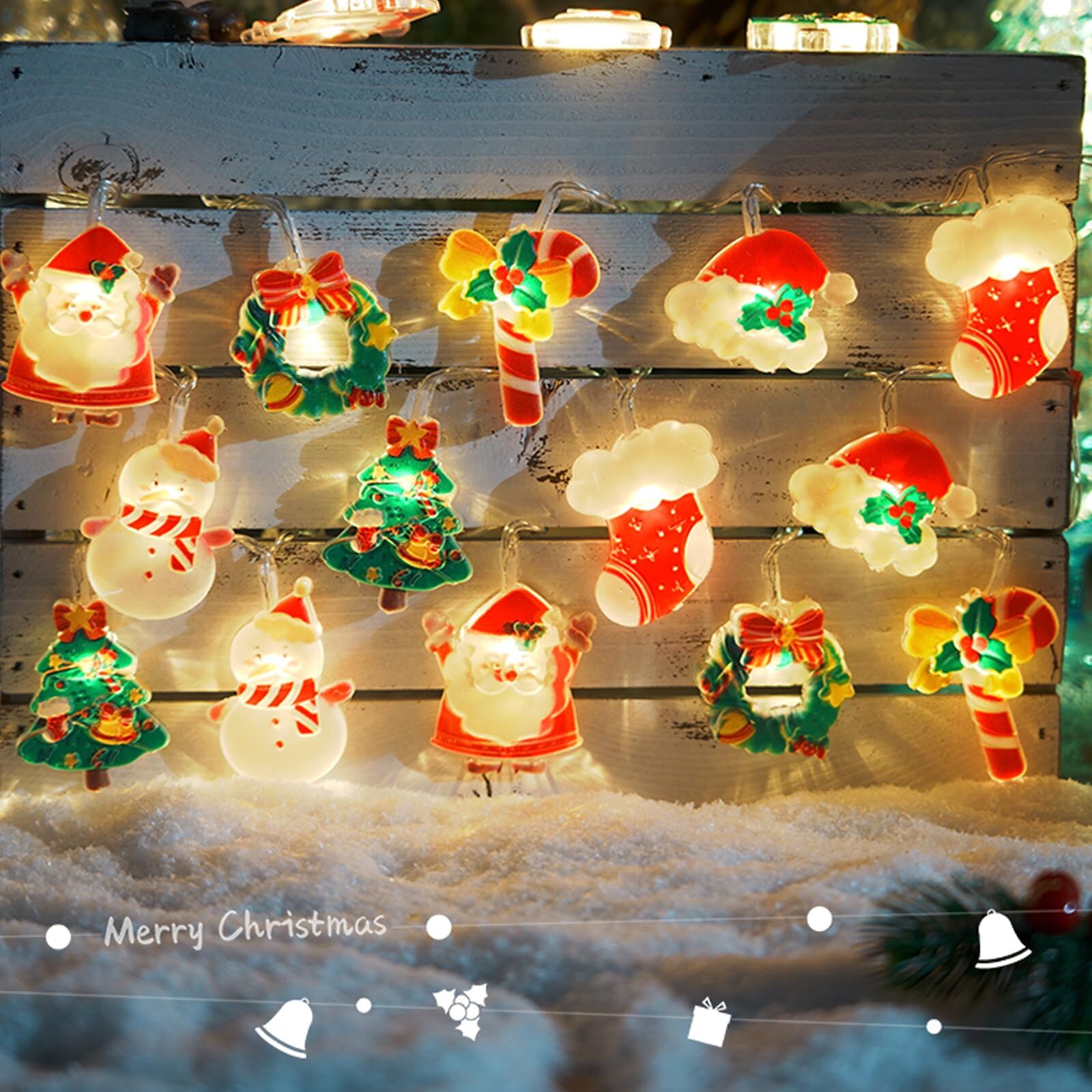 6M 40-LED Christmas Fairy String Lights: Santa/Snowman/Wreath Battery-Powered Warm White Decor for Home/Party - Image 6