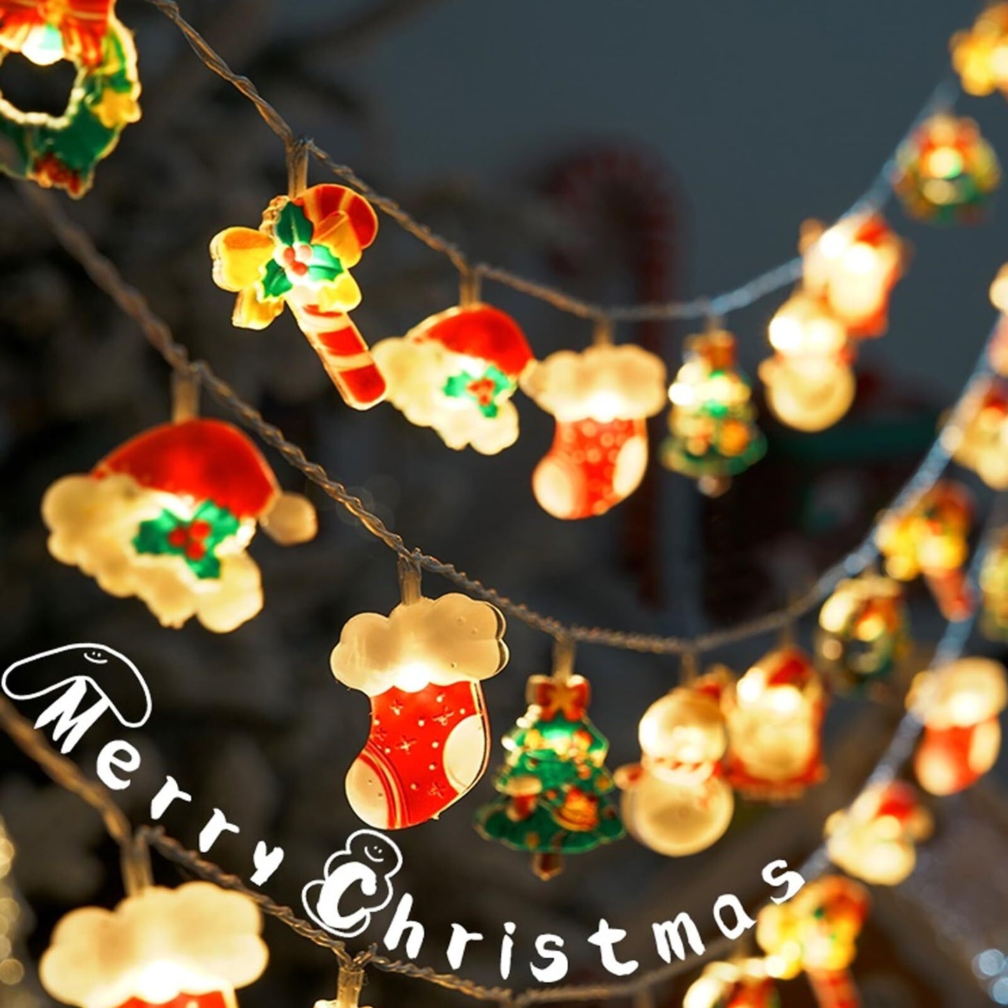 10M 80-LED Christmas Fairy String Lights: Santa/Snowman/Wreath Battery-Powered Warm White Decor for Home/Party - Image 7