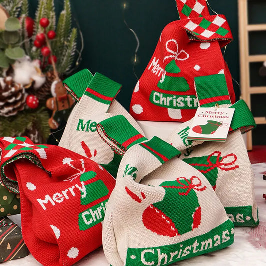 Christmas gift 4-Pack Christmas Knitted Gift Bags - Small & Big Festive Pouches for Apples, Candies, Christmas Eve Gifting & DecorationProduct（L）