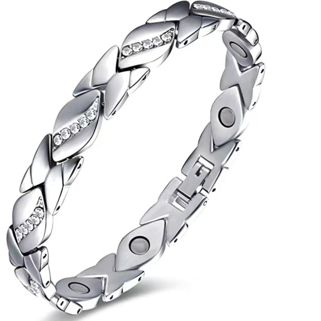 Christmas gift Stylish Ancient Copper Magnetic Therapy Bracelet with Diamond Accents - Enhance Health & Elegance（black） - Image 5