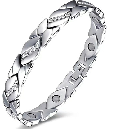 Christmas gift Stylish Ancient Copper Magnetic Therapy Bracelet with Diamond Accents - Enhance Health & Elegance（black） - Image 5