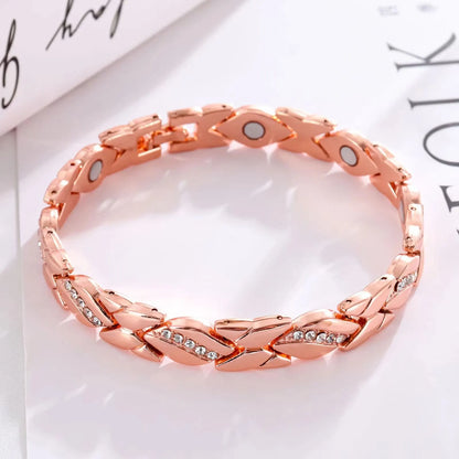 Christmas gift Stylish Ancient Copper Magnetic Therapy Bracelet with Diamond Accents - Enhance Health & Elegance（black） - Image 7