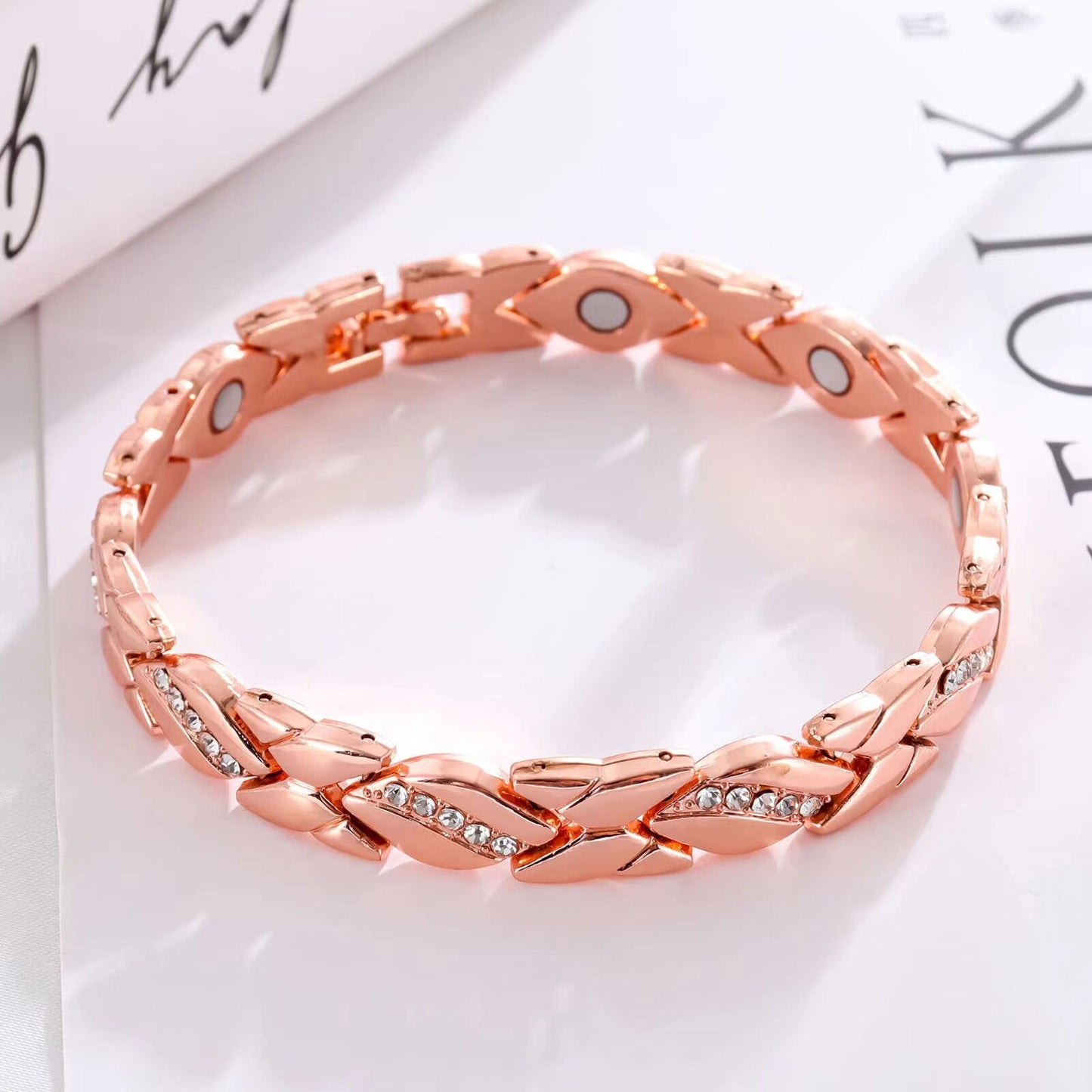 Christmas gift Stylish Ancient Copper Magnetic Therapy Bracelet with Diamond Accents - Enhance Health & Elegance（golden） - Image 7