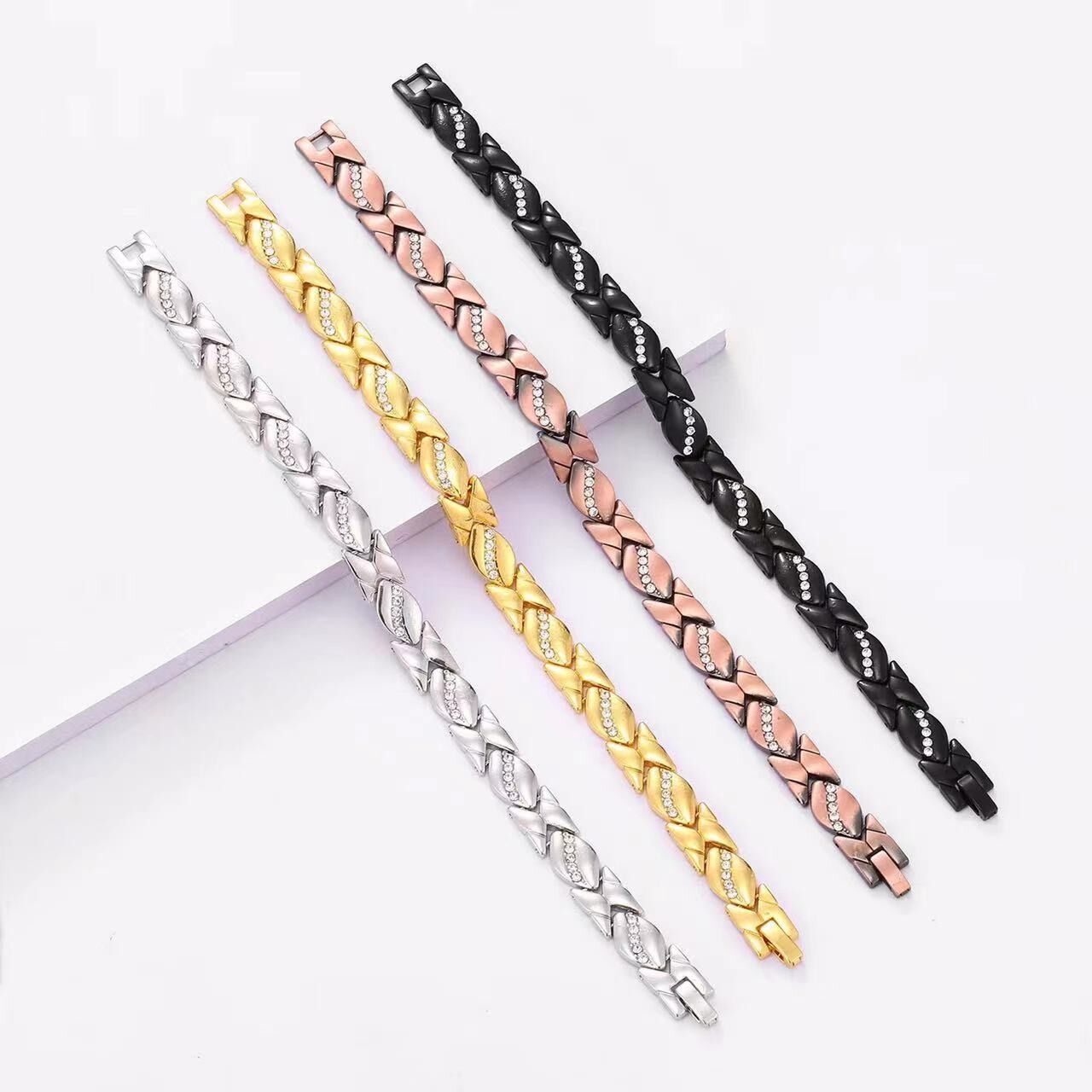 Christmas gift Stylish Ancient Copper Magnetic Therapy Bracelet with Diamond Accents - Enhance Health & Elegance（Rose gold） - Image 2