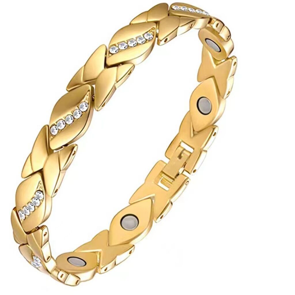 Christmas gift Stylish Ancient Copper Magnetic Therapy Bracelet with Diamond Accents - Enhance Health & Elegance（Rose gold） - Image 4