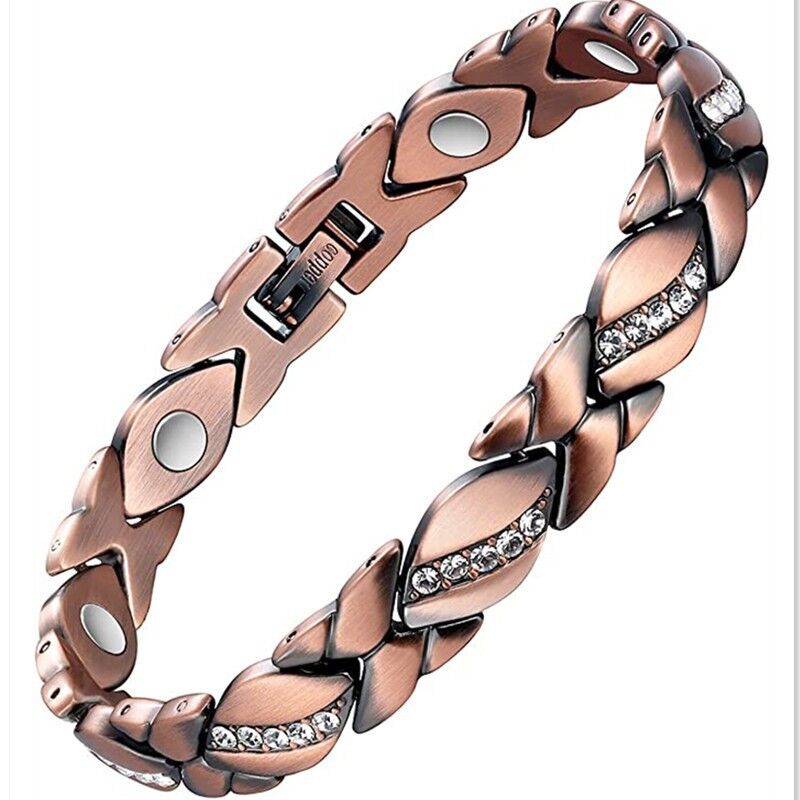 Christmas gift Stylish Ancient Copper Magnetic Therapy Bracelet with Diamond Accents - Enhance Health & Elegance（Rose gold） - Image 7