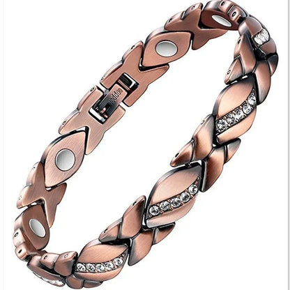Christmas gift Stylish Ancient Copper Magnetic Therapy Bracelet with Diamond Accents - Enhance Health & Elegance（Rose gold） - Image 7