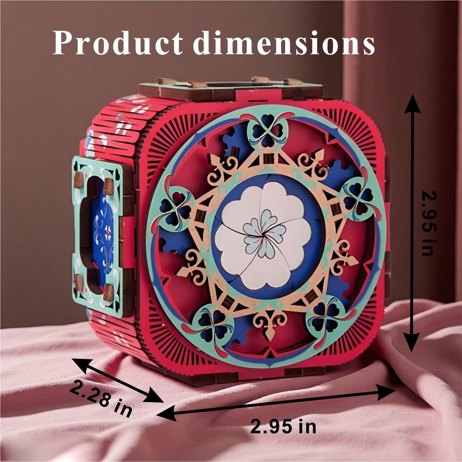 3D Wooden Music Box with LED Light – DIY Mechanical Puzzle Kit, Handcrafted Jewelry Storage, Romantic Gift for Her or Him (Red) - Image 2