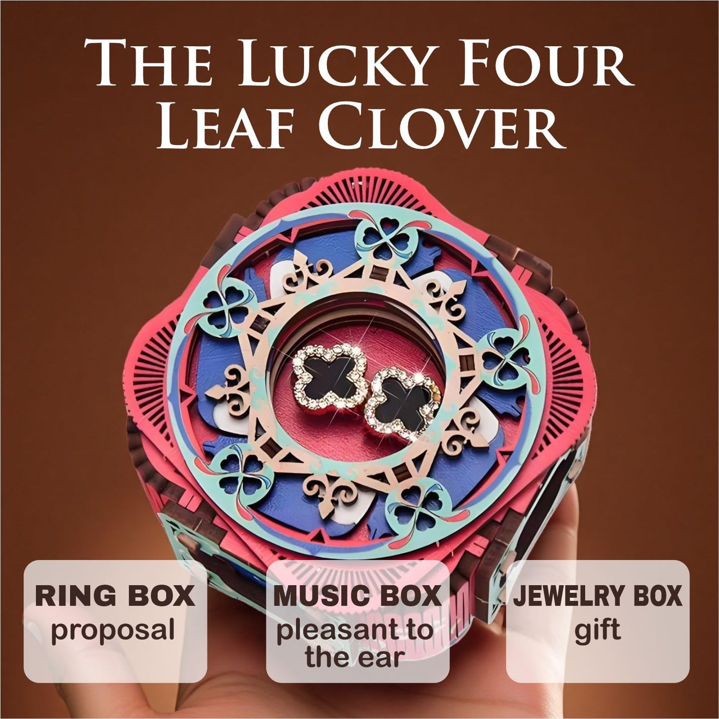 3D Wooden Music Box with LED Light – DIY Mechanical Puzzle Kit, Handcrafted Jewelry Storage, Romantic Gift for Her or Him (Red) - Image 6