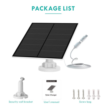 3-Pack 5W Solar Panel for Outdoor Security Camera – 5V USB Charger with 9.8ft Cable, IP65 Waterproof, Adjustable Mount, Compatible with Most Battery Cameras (White) - Image 9