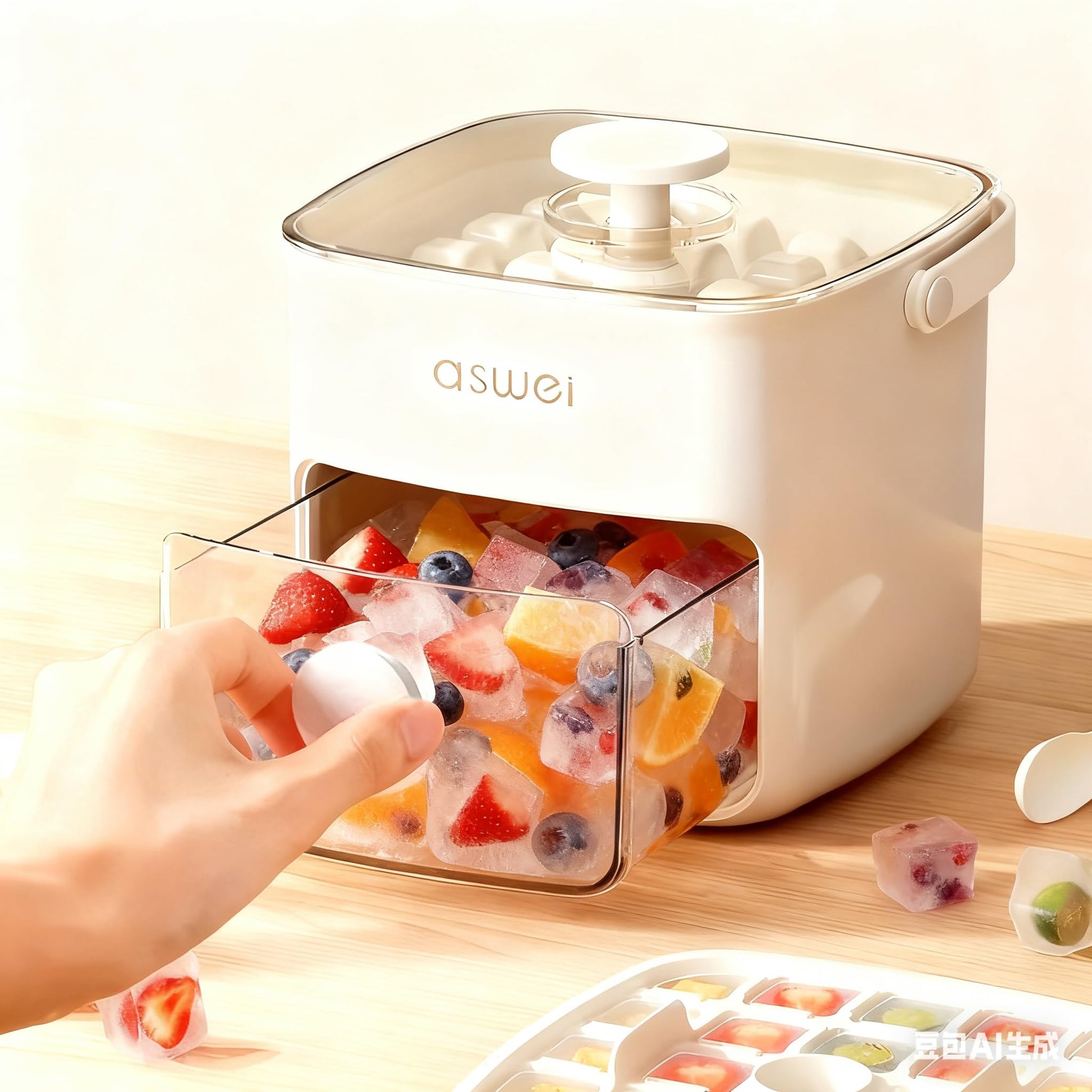 Portable Ice Cube Maker with Storage Drawer – BPA-Free, 48-Cube Capacity, Push-Release Tray & Transparent Lid for Cocktails, Coffee, Whiskey(White) - Image 3