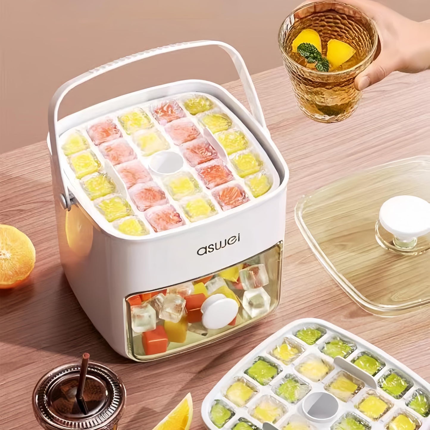 Portable Ice Cube Maker with Storage Drawer – BPA-Free, 48-Cube Capacity, Push-Release Tray & Transparent Lid for Cocktails, Coffee, Whiskey(White) - Image 4