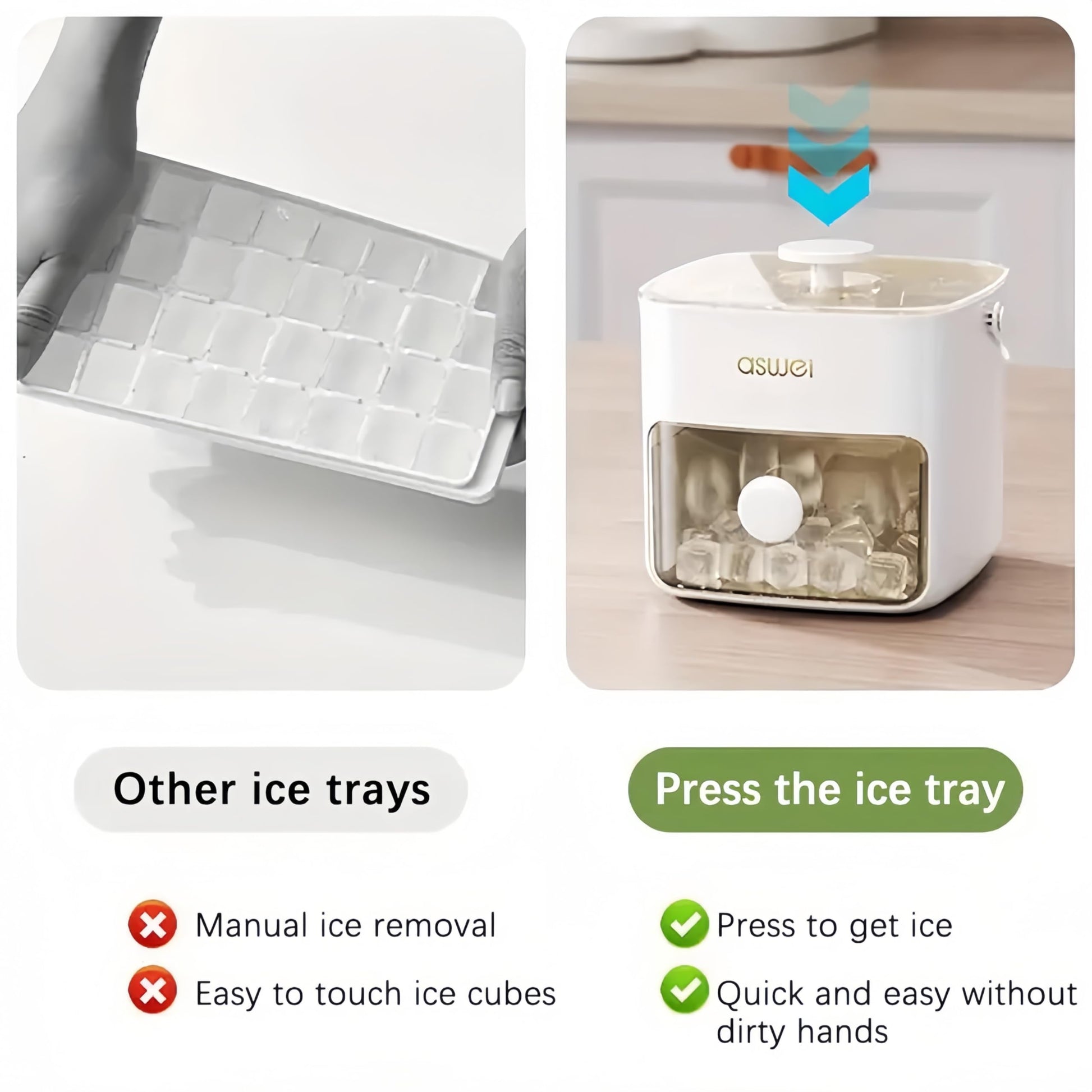Portable Ice Cube Maker with Storage Drawer – BPA-Free, 48-Cube Capacity, Push-Release Tray & Transparent Lid for Cocktails, Coffee, Whiskey(White) - Image 6