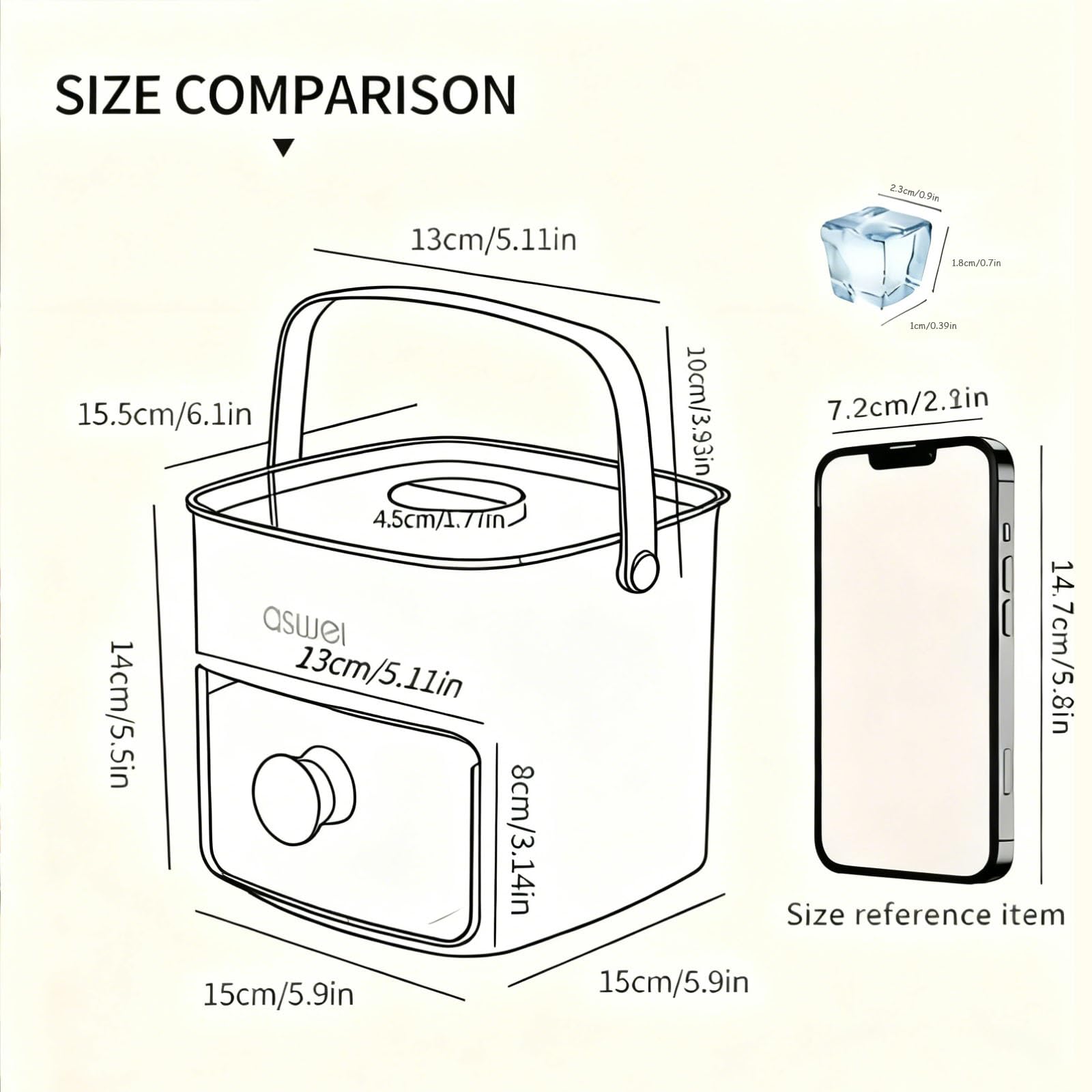 Portable Ice Cube Maker with Storage Drawer – BPA-Free, 48-Cube Capacity, Push-Release Tray & Transparent Lid for Cocktails, Coffee, Whiskey(White) - Image 7