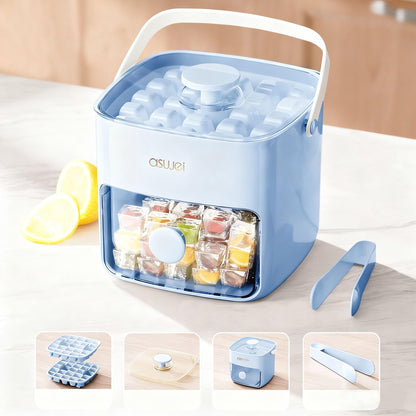 Portable Ice Cube Maker with Storage Drawer – BPA-Free, 48-Cube Capacity, Push-Release Tray & Transparent Lid for Cocktails, Coffee, Whiskey(Blue) - Image 3