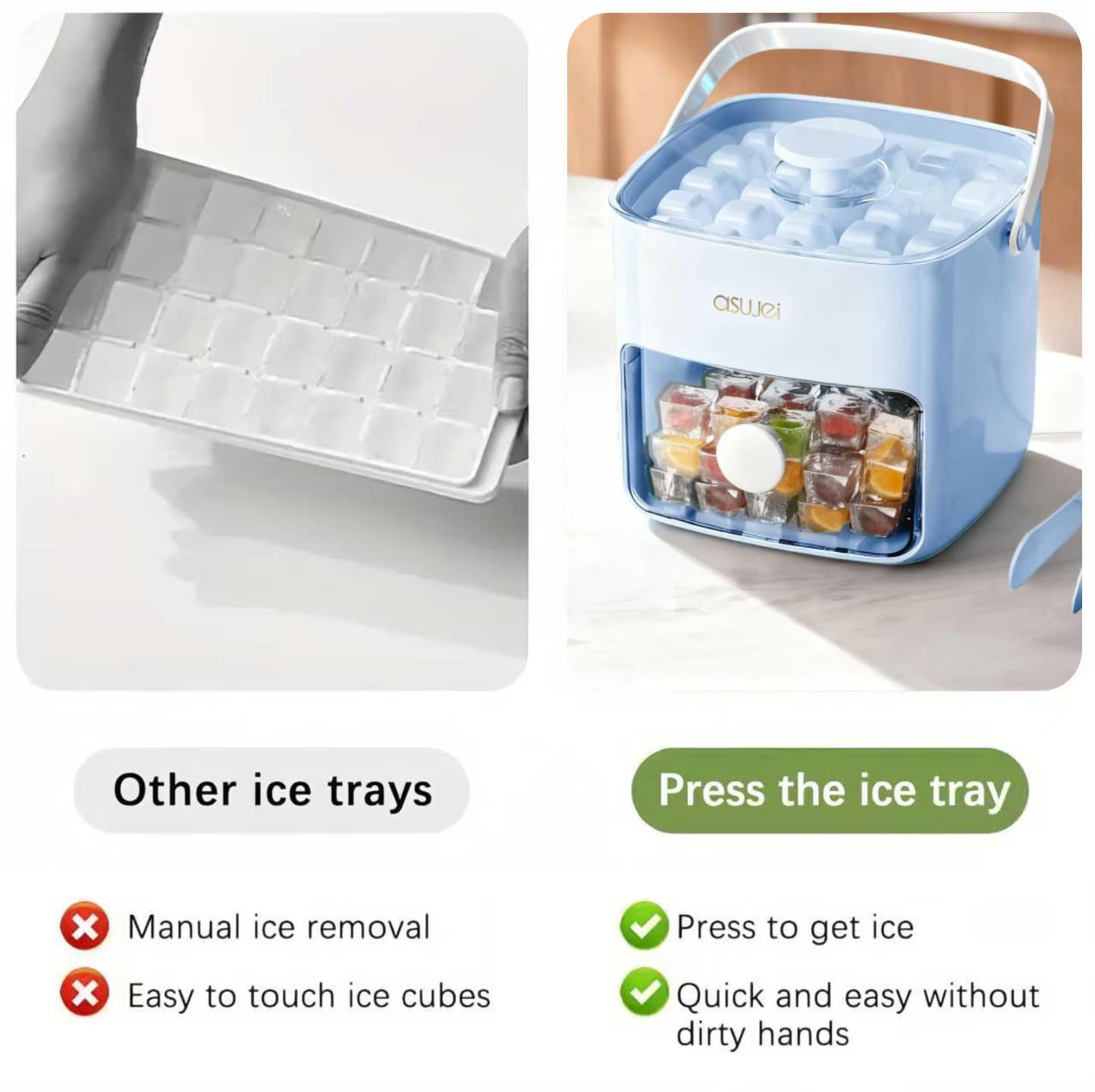 Portable Ice Cube Maker with Storage Drawer – BPA-Free, 48-Cube Capacity, Push-Release Tray & Transparent Lid for Cocktails, Coffee, Whiskey(Blue) - Image 6