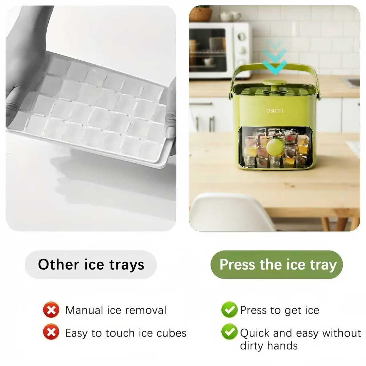 Portable Ice Cube Maker with Storage Drawer – BPA-Free, 48-Cube Capacity, Push-Release Tray & Transparent Lid for Cocktails, Coffee, Whiskey(Green) - Image 6